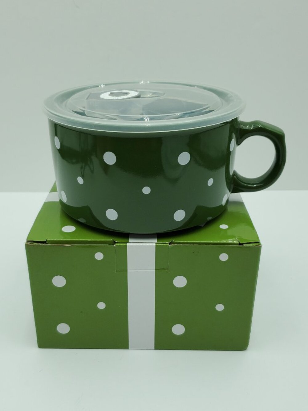 Temp-tations Polka Dot Green Soup Mug Meal Mug with Plastic Vented Lid